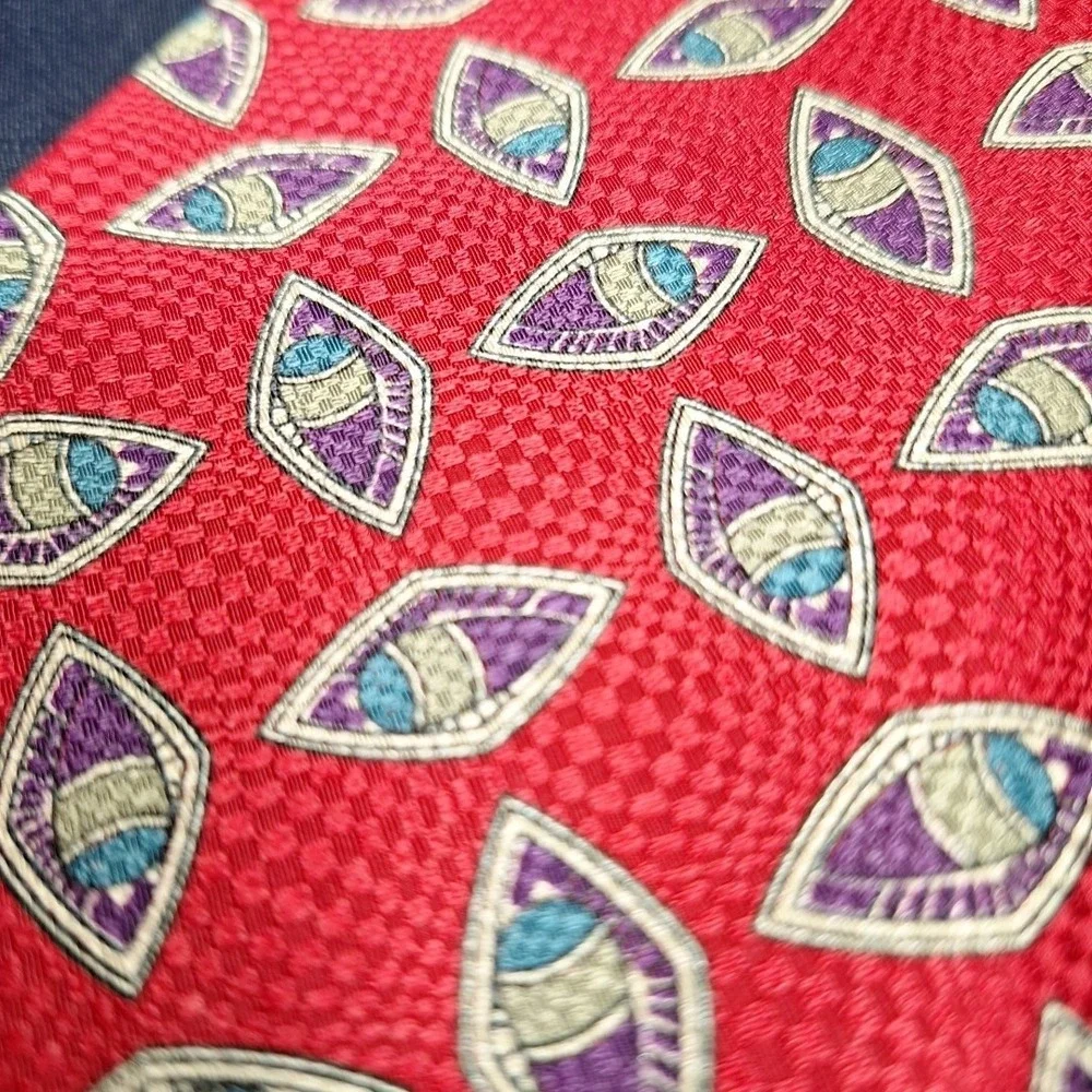 Vintage 90s Jos A Bank Exec Collection 100%‎ Silk Tie USA Made Geometric Red